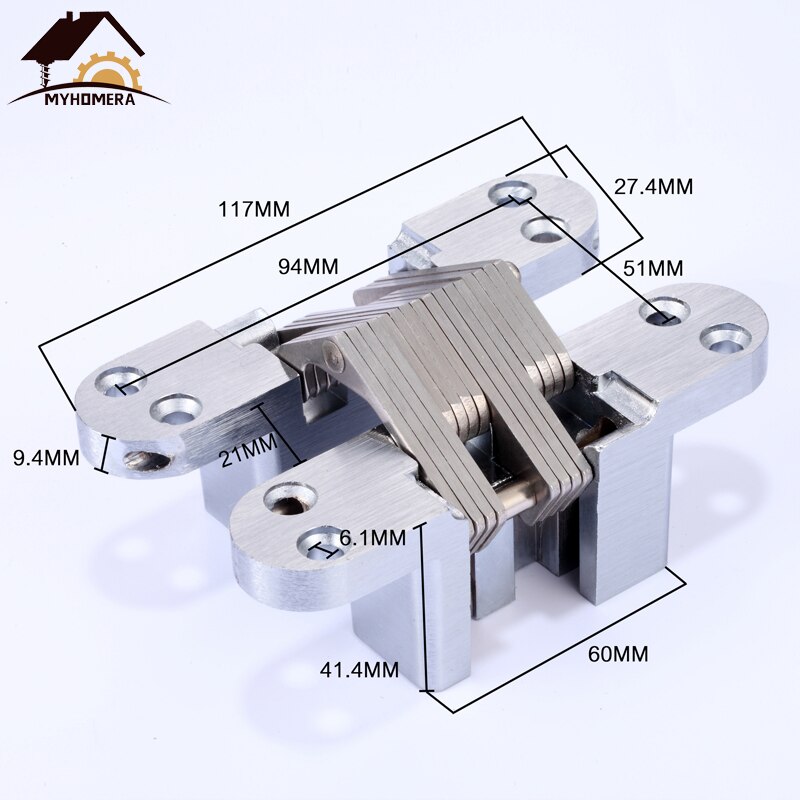 Myhomera skjulte hengsler i rustfritt stål 70-140mm innebygde skjulte tverrbelastbare foldedørhengsler til møbler: 28 x 117mm