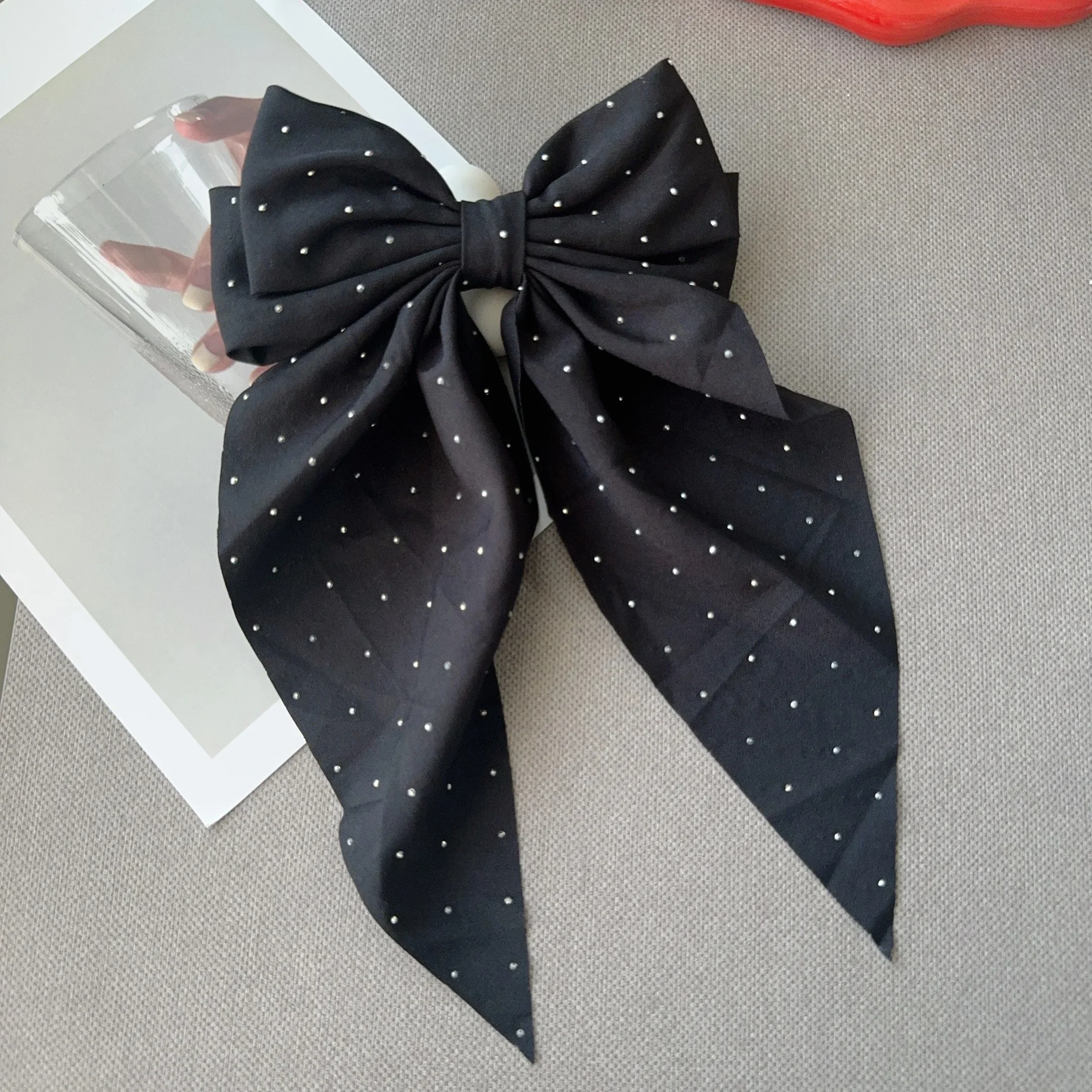 6 estilos de pinzas largas de satén con lazo grande para niñas, pinzas para el pelo para la cabeza trasera, color rojo Internet con el mismo temperamento, accesorios elegantes para el cabello