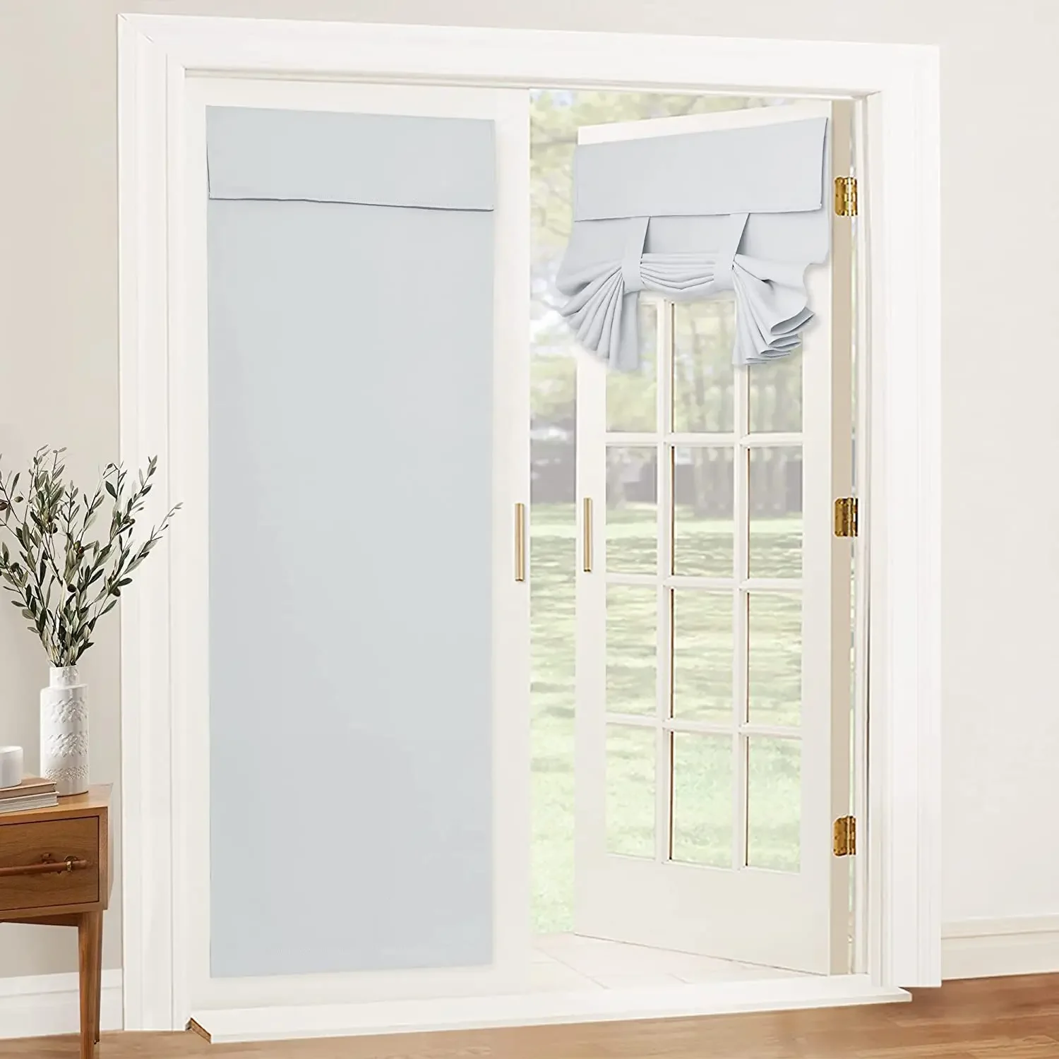 1 Stück französische Sichtschutz-Türvorhänge, hohe Verdunkelungs-Türjalousien, wärmeisolierende Terrassen-Fenstergitter, Vorhänge mit Klettverschluss: Elfenbein
