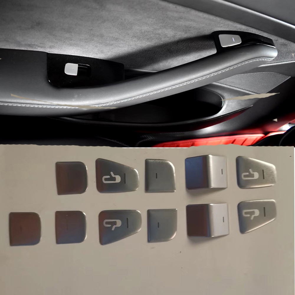 Auto raam lift schakelaar knop deur open sticker trim voor tesla model 3 schakelaar knop sticker: Zilver