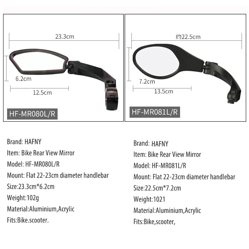 Hafny Verstelbare 22Mm Stuur Scooter Bike Spiegel Rvs Lens Fiets Bar End Fiets Achteruitkijkspiegel Blast-slip