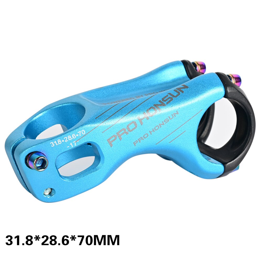 PRO HONSUN Bicycle stem road 17 Degree Stem Road MTB Bicycle lightweight handle 7075CNC aluminum alloy handle 28.6/31.8mm 90MM: Blue 70MM