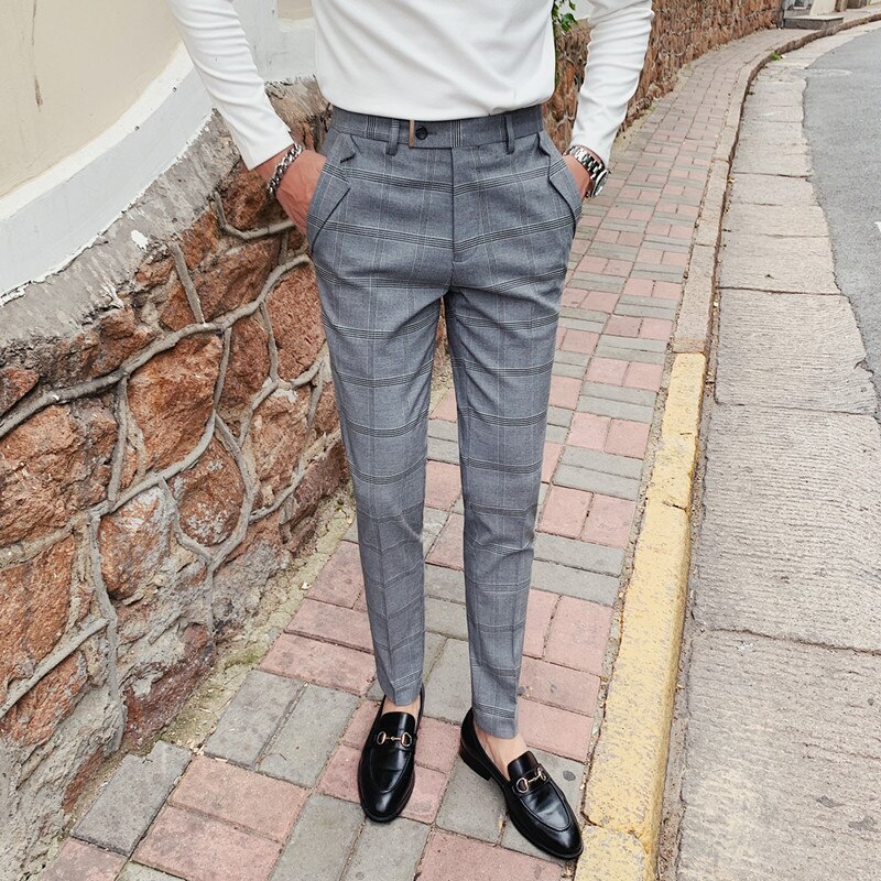 affaires décontracté Slim Fit Plaid pantalon hommes robe automne Slim Fit tout Match droit bureau pantalon vêtements de cérémonie