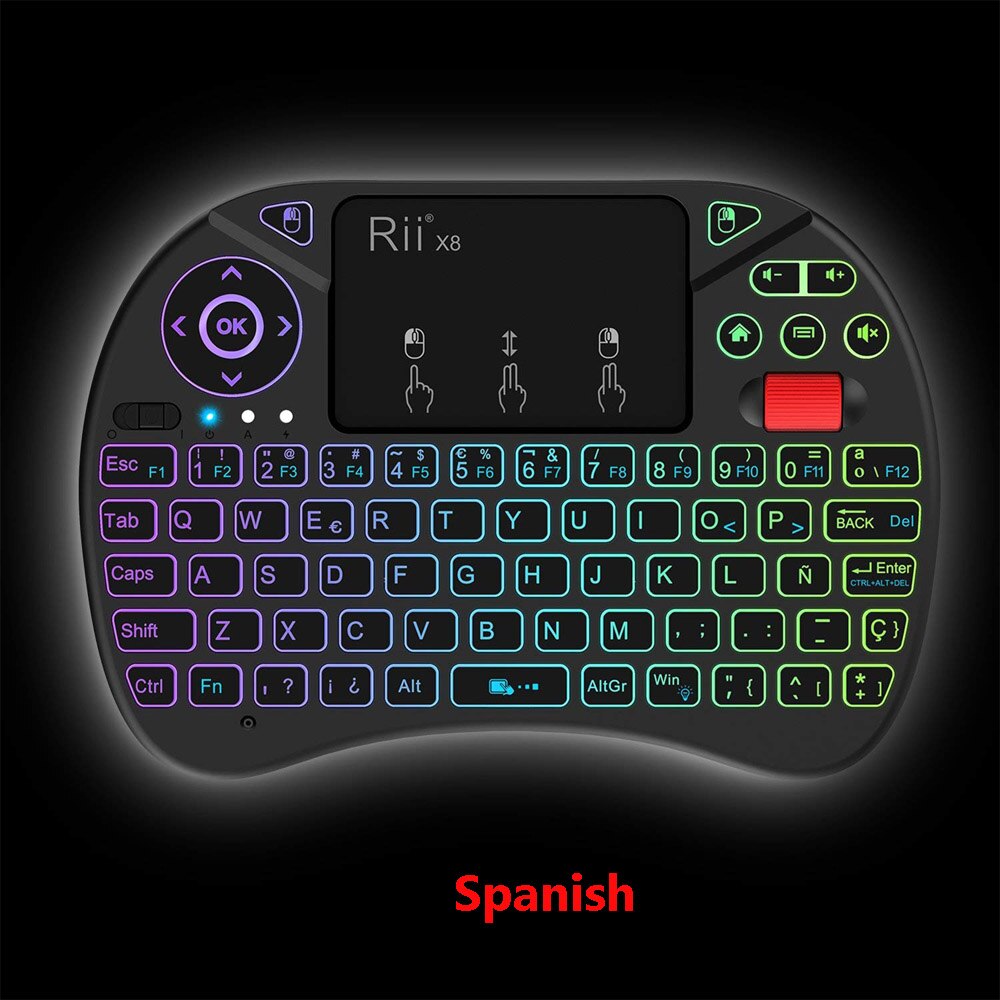 Original Rii x8 RGB Backlit Wireless mini Keyboard i8x 2.4G Fly Air Mouse Russian Spanish Touchpad Gaming for Android TV BOX PC