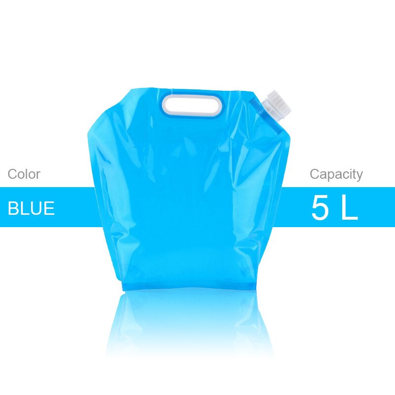 Udendørs vandpose 5/10l højkapacitets sammenklappelig vandpose beholder pe smagløs sikkerhedsforsegling letvægts opbevaringspose: Blå 5l