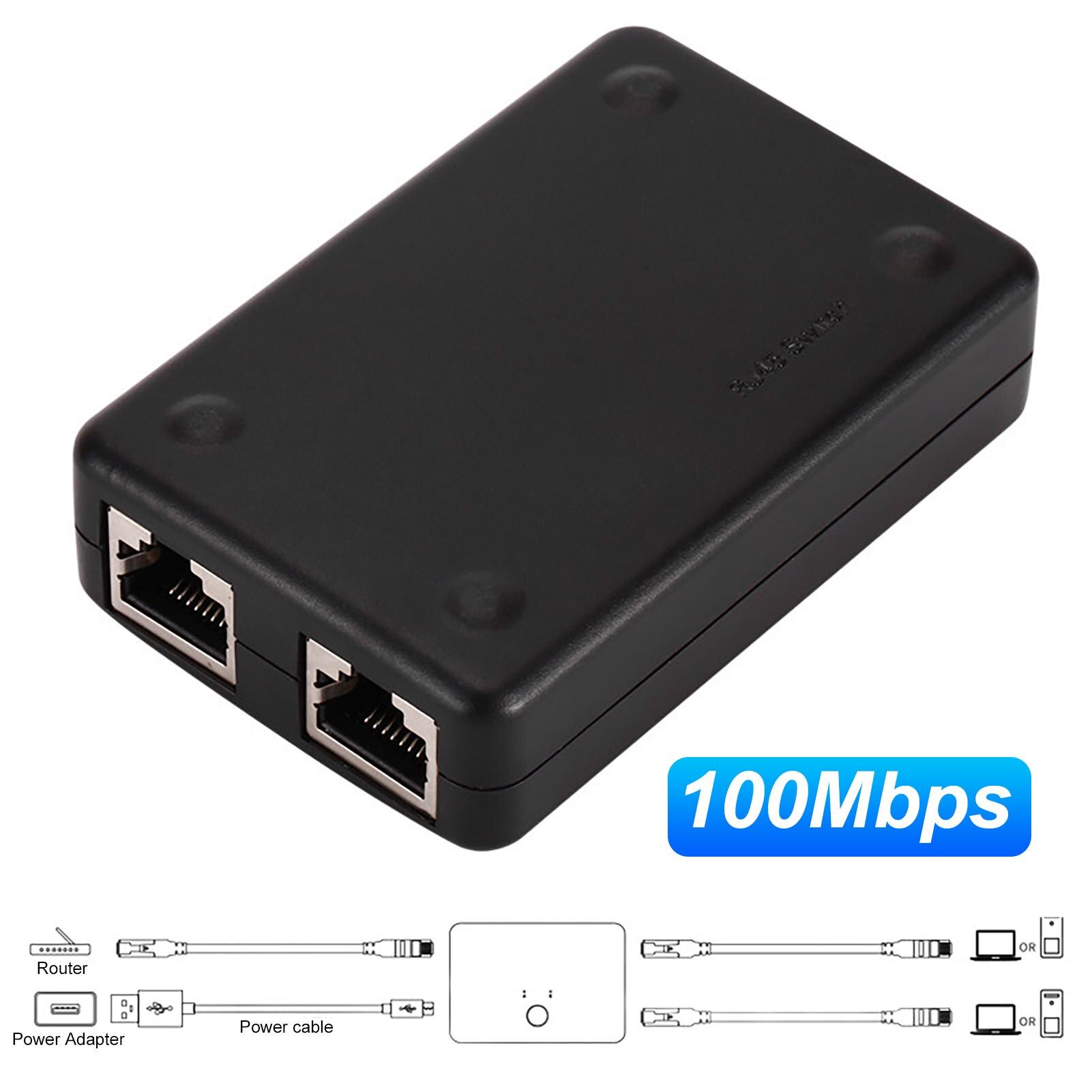 Mini Dual Port Netwerk Ethernet Doos Switch Converter Adapter Gedeeld Apparatuur Sharer Adapter Netwerk Converter