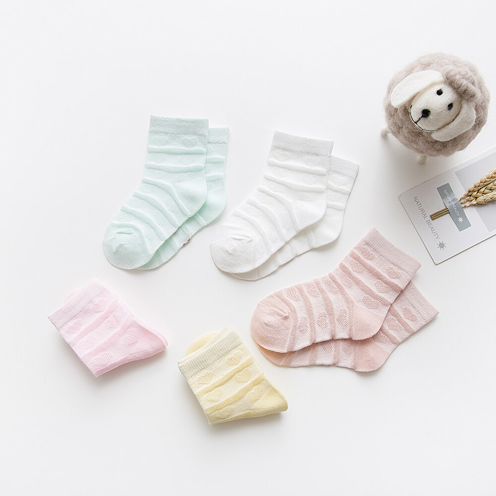 5 Paare/los 0-2Y Baby Socken Sommer Baumwolle 3D Karikatur Ebene freundlicher Socken Mädchen Gittergewebe Nette Neugeborene Junge Kleinkind Socken Baby