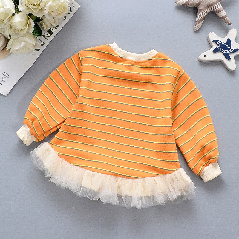 Meisjes Trui Voor 6 Maanden-3 Jaar Oud Prinses Kinderen Lange Mouwen Gestreept O-hals Cherry Borduurwerk Zoete mesh Zoom Top