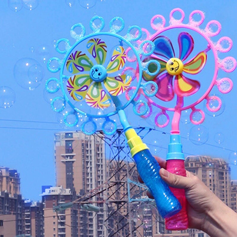 2 In 1 Windmill Bubble Machine For Children Kids Outdoor Portable Bubble Stick Bubble Wand Blower Colorful Bubble Windmill Toys