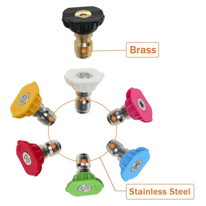 -7 pakke højtryksrenser spraydysespidser forskellige grader 1/4 tommer konnektor sæt, understøtter op  to 5,000 psi.