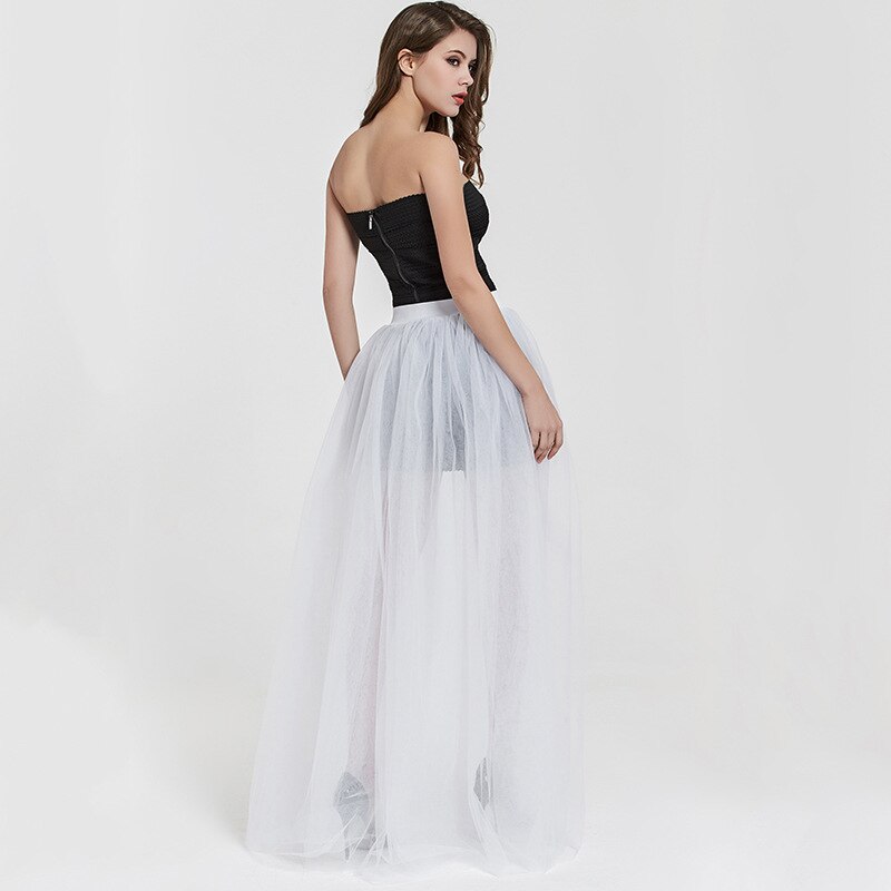 Acrawnni Vrouwen Tule Tutu Lange Rokken Bruiloft Feest Cocktail Prom Bandage Mesh Maxi Rok Gelaagde Overrok Overlay Lange Bruidsjurk, Zwart, One size
