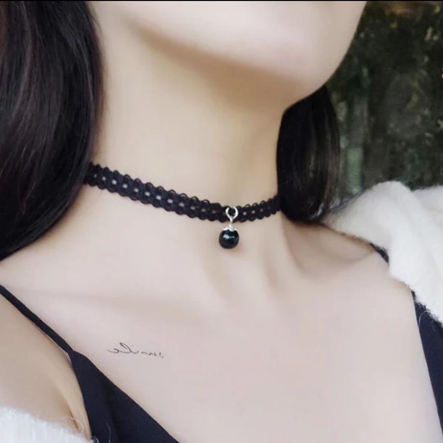 Kant Choker Ketting - Zwart Fluweel Hart Hanger - Gothic Nek Sieraden voor Dames: Blauw wit verzinkt