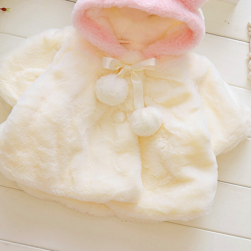 Baby flickor fuskpäls kappa vinter varm huva solid batwing ärm mantel jackor barn barn ytterkläder kläder: Vit / 24m
