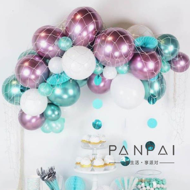 Nautische Mermaid Thema Verjaardagsfeestje Visnetten met Zee Schelpen Metalen Ballonnen Achtergrond Muur Opknoping Decoratie Benodigdheden