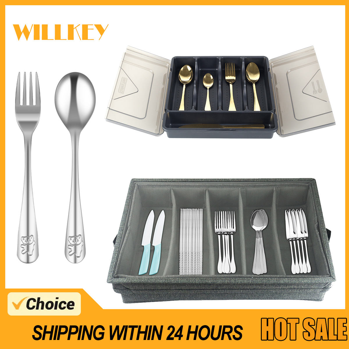 Oppbevaringsboks til piknikbestikk, lokk, oppbevaringsboks til sølvtøy med 5 rom, bærbar oppbevaringsboks til bestikk til kjøkkenutstyr