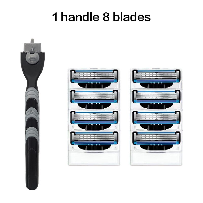 Fit All Mach3 8pcs Razor Blades Men Shaving Razor Blade For Men Face Hair Remova Sharp 3-Layer Shaver Blade: 1handle 8 blade
