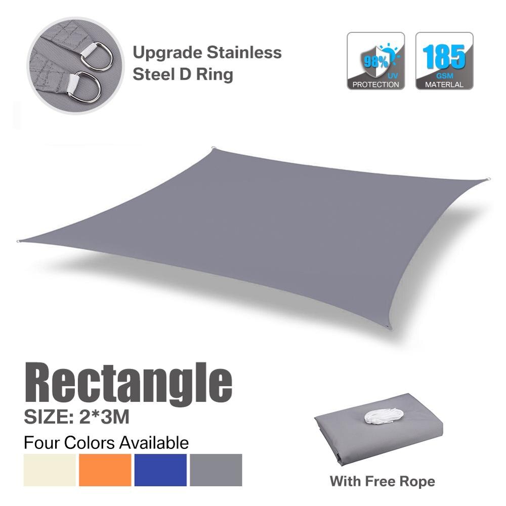Toldo cuadrado de poliéster para sombra de sol 3x2M, impermeable, vela para sombra, dosel rectangular para jardín, terraza, natación, Camping, senderismo, patio, toldo de vela: Grey 3x2M