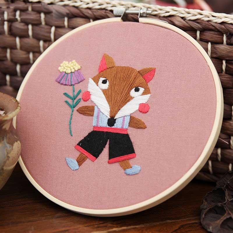 Cartoon Animal Embroidery Kit with Bamboo Hoop DIY Needlework Cross Stitch Handmade Kit for Beginner Sewing Art Home Decor: 2