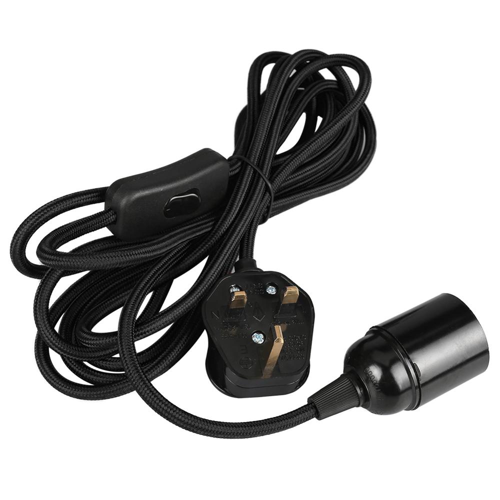 Fabric Flex Cable kit Plug In Pendant Lamp Light Set E27 2/3/4M Fitting Vintage Bulb UK /British/US Specification Plug: UK Black 4M