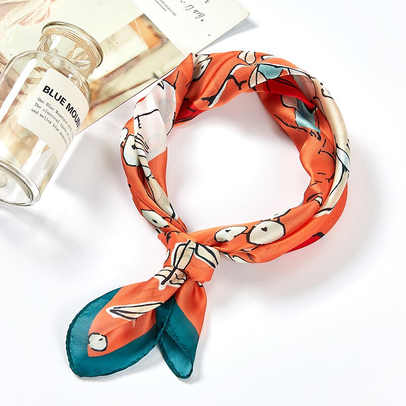 53x53 Ins Orange fruit Air hostess Print women Silk twill scarf Satin square tie ladies foulard femme towel bufanda shawl