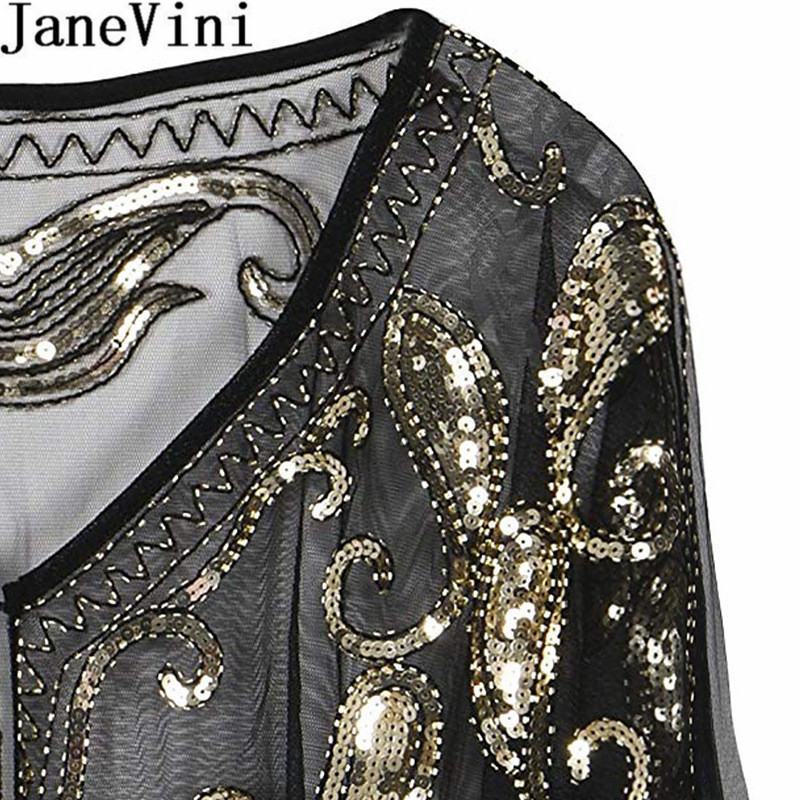 JaneVini paillettes scintillantes Capes de soirée pour femmes or noir perles fête de mariage enveloppes de mariée Boleros manteau étoles Cape de mariée