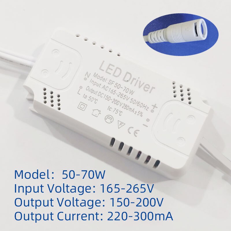 LED Driver 24W 36W 50W 58W 60W 68W 80W LED Power Supply Unit Lighting Transformers For LED Lights Panel Lamp Driver DC connector: 50-70W