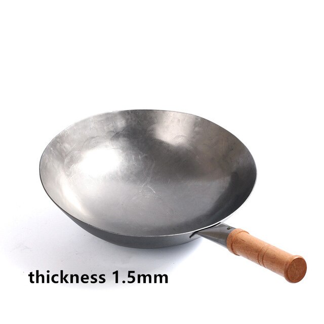 Traditionele Chinese Ijzeren Wok Handgemaakte Grote Koolstofstaal Wok Non-stick Wok Gasfornuis Pan Keuken Fornuis: 1.5mm / 32cm