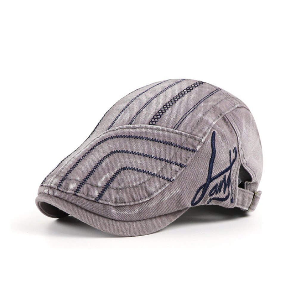 [AETRENDS] Washed Denim Newsboy Cap Men Peaked Flat Caps Artist Hat Casual Berets Hat Z-10139: Gray