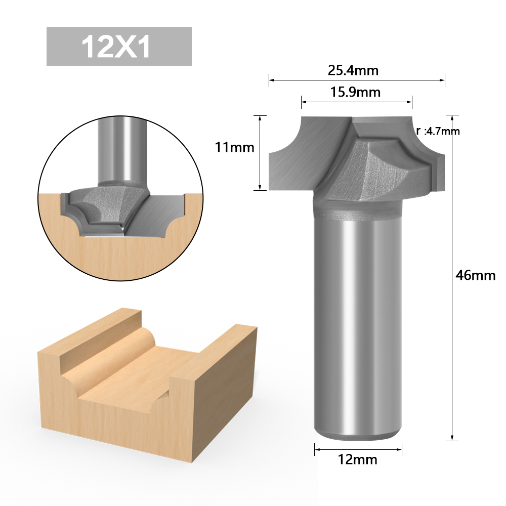 1PC 1/2&quot; 12mm Shank 1&quot; Radius Flat Bottom Bit Horizontal Crown Router Bit door knife Woodworking cutter: 12X25.4