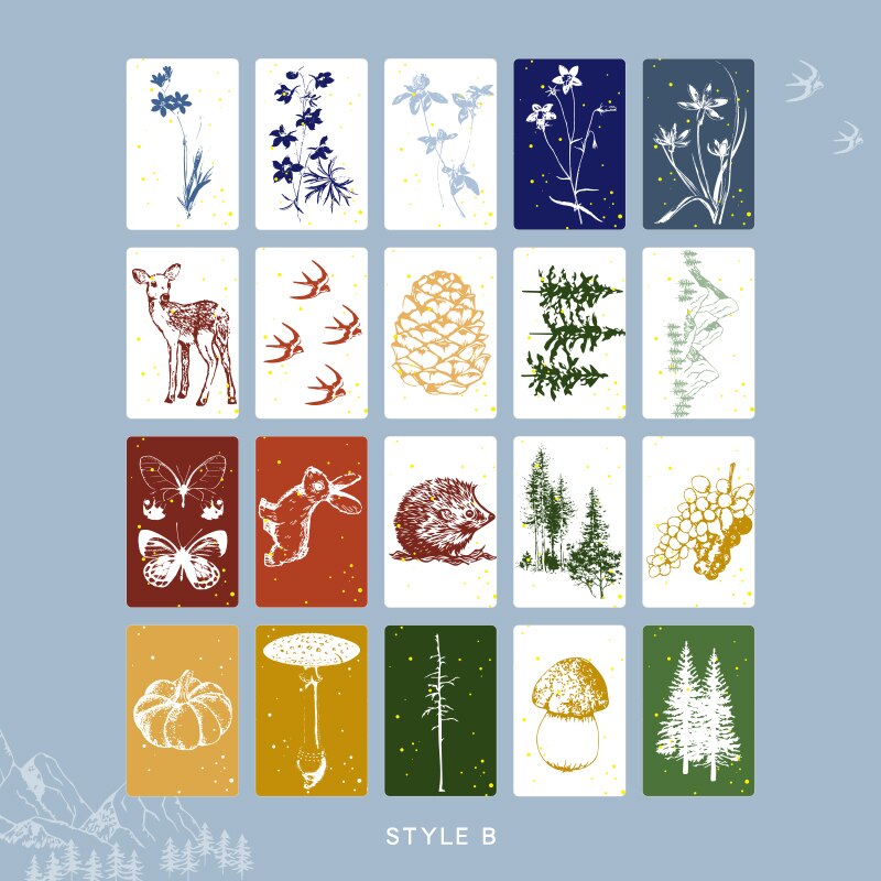 MR.papir 20 stk / pakke 4 design kran natur notater kløver klistremerker gjennomsiktig kjæledyr materiale blomster blader planter deco klistremerker: B