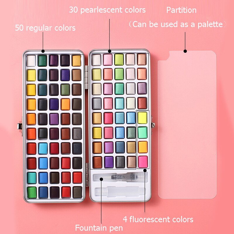 Juego de acuarelas profesionales de 50/72/90 colores, pintura para colorear con agua, práctica para dibujar, suministros de arte: 90 color