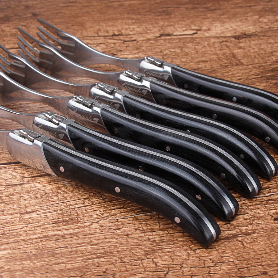 6 Stuks 8.7 &quot;Laguiole Stijl Steak Mes Roestvrij Staal Zwarte Houten Handgrepen Diner Messen Bestek Bestek Set Westerse Bruiloft: 6pcs forks