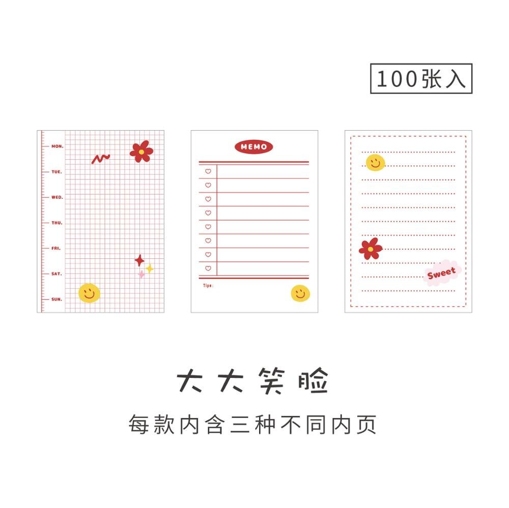 100 stk. kawaii-opgaveliste tjekliste note papir notesblok notesblok skole kontorartikler papirvarer: B