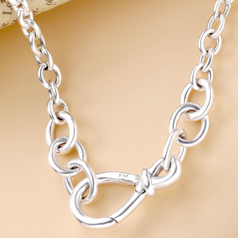 Original chunky infinity knude kæde halskæde til 925 sterling sølv perle charme halskæde europa diy smykker