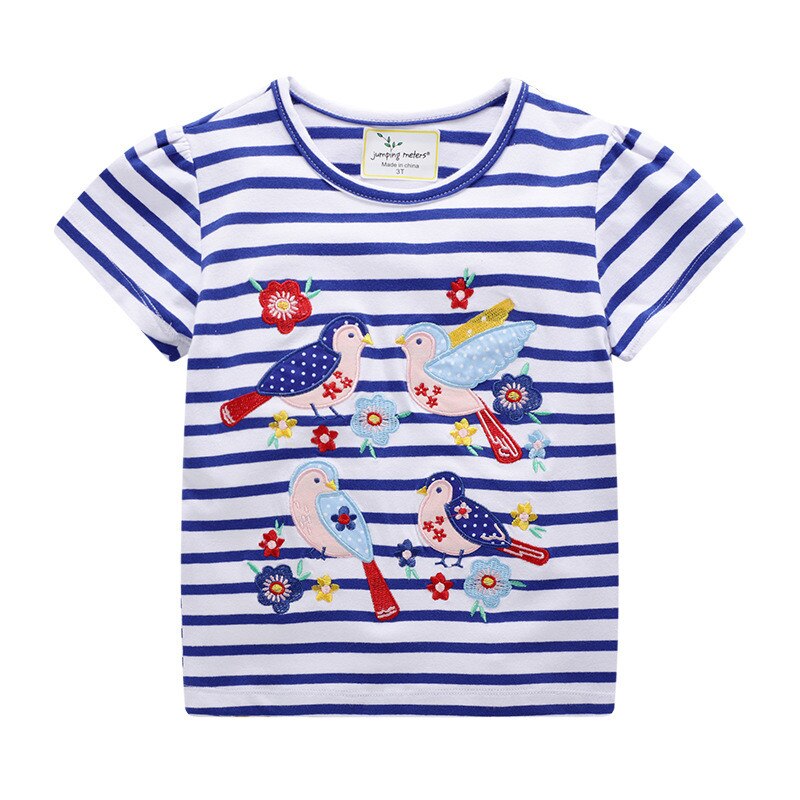 Jumping meter mærke t-shirts toppe til baby piger tøj dyr applikation stribe børns t-shirts piger t-shirt til sommer: T6369 fugle / 24m