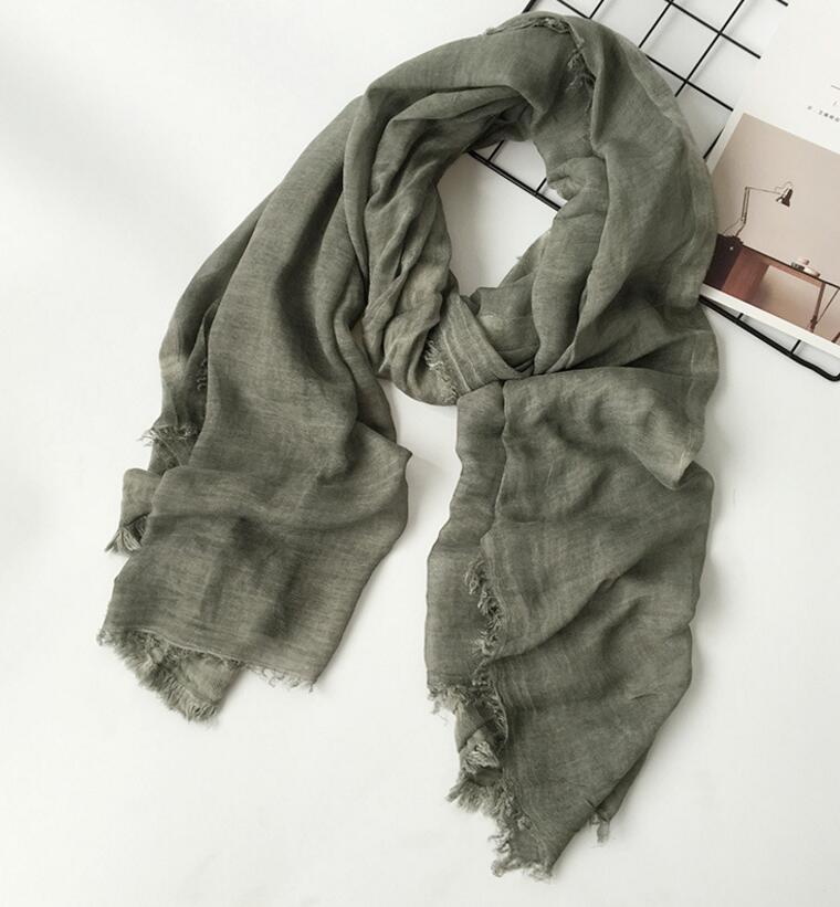 Black Red Cotton Acrylic Winter Women Scarf Men Warm Long Shawl Solid Wrinkle Scarves Ring Collar 75*180CM M255: Dark Green