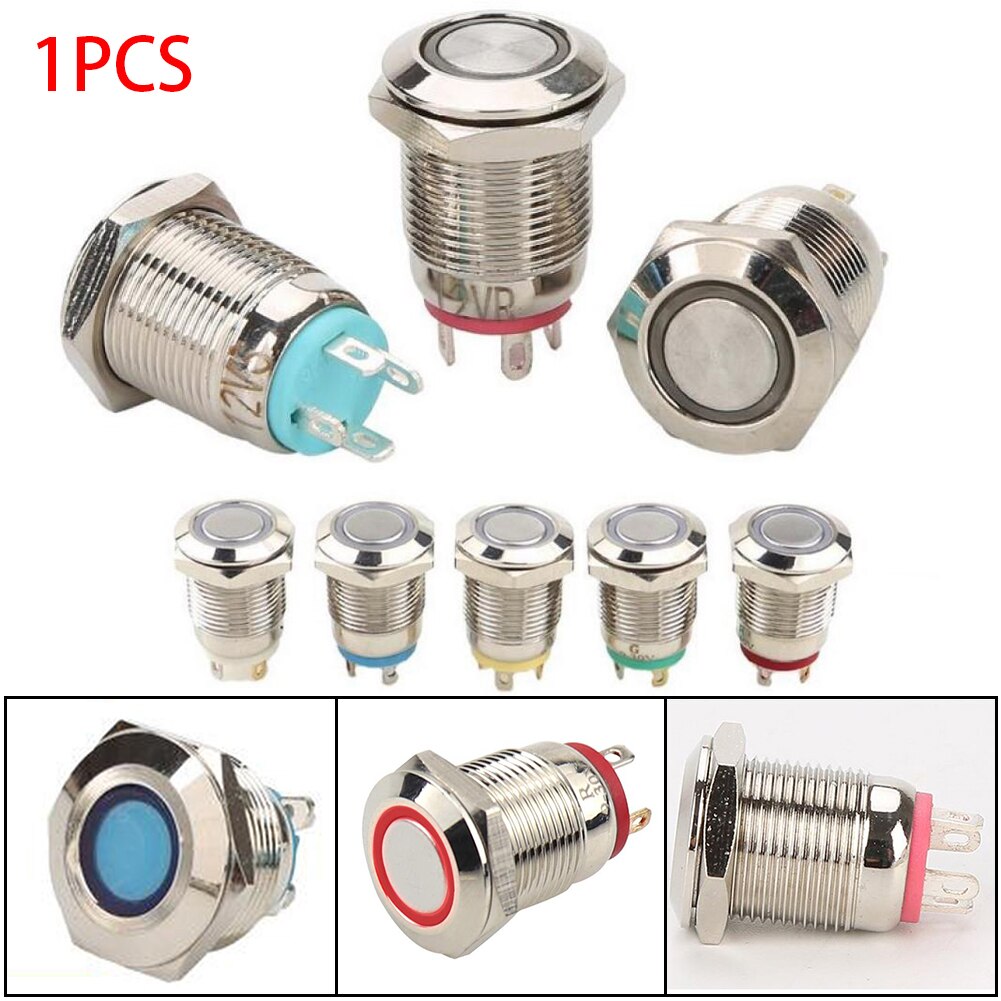 12/16/19/22mm Led Button Switch LED Light Momentary Latching Car Engine Power Switch Waterproof Self Resetting Metal Switch