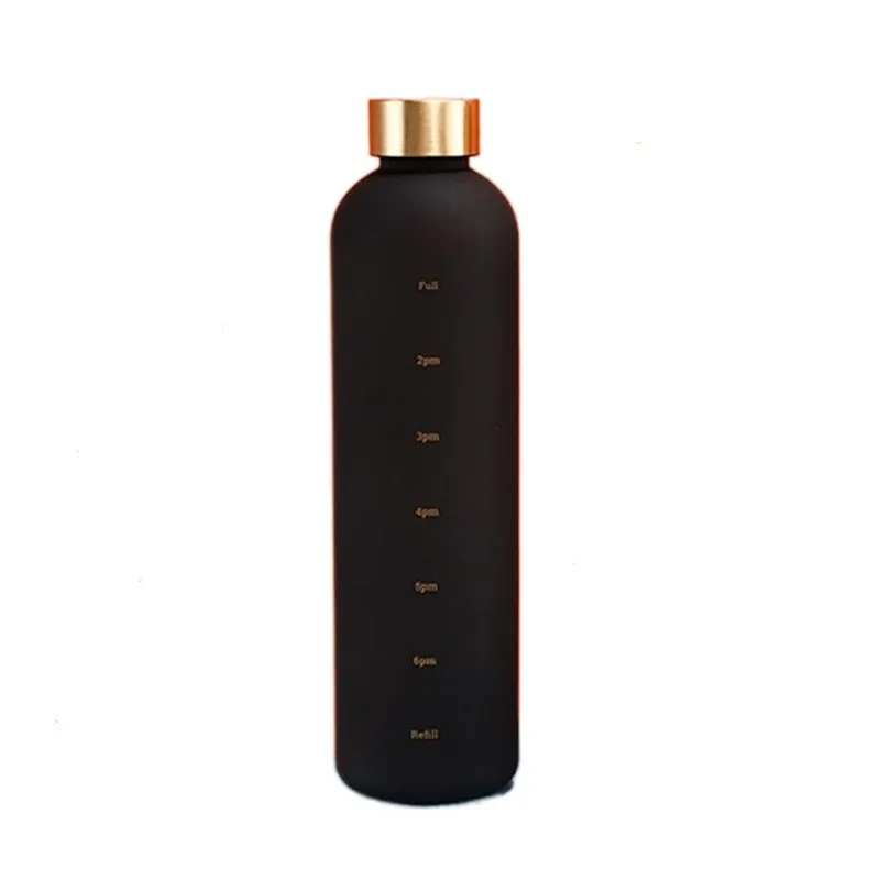 1l vattenflaskor med tidsmarkör 32 oz fitness sport utomhus resor bärbara läckagesäkra dricksglas bpa-fria frostade dryckesflaskor: Grön