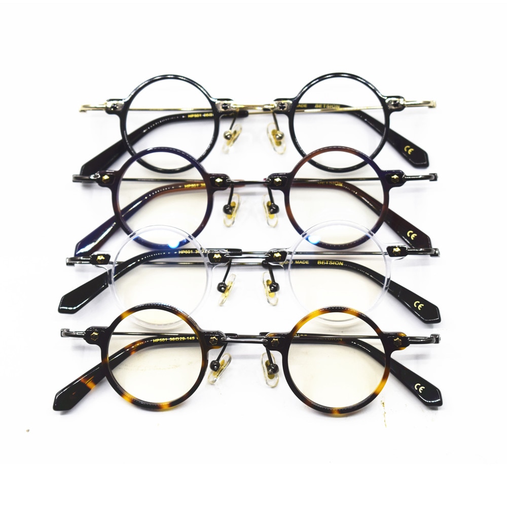 Marcos de anteojos redondos y pequeños para hombre y mujer, montura de anteojos hecha a mano de acetato de titanio, borde completo Rx able óptico, , 36mm