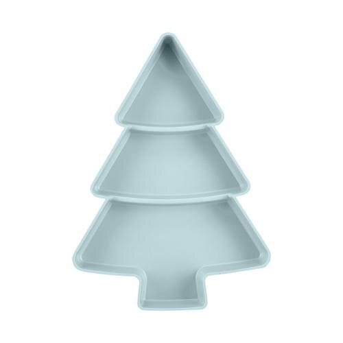 Christmas Tree Shape Plastic 3 Girds Snack Plate Tray Dried Fruit Candy Dish: Blue