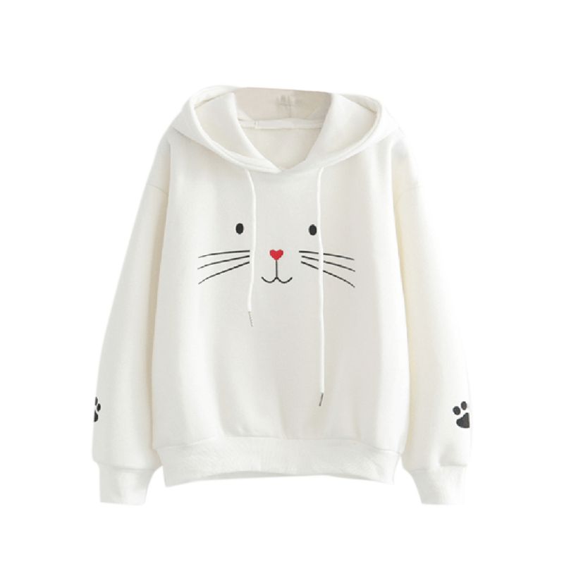 Sport söt katt jacka sweatshirt basket hoodie plus sammet dam enfärgad långärmad jacka sudadera deportiva mujer