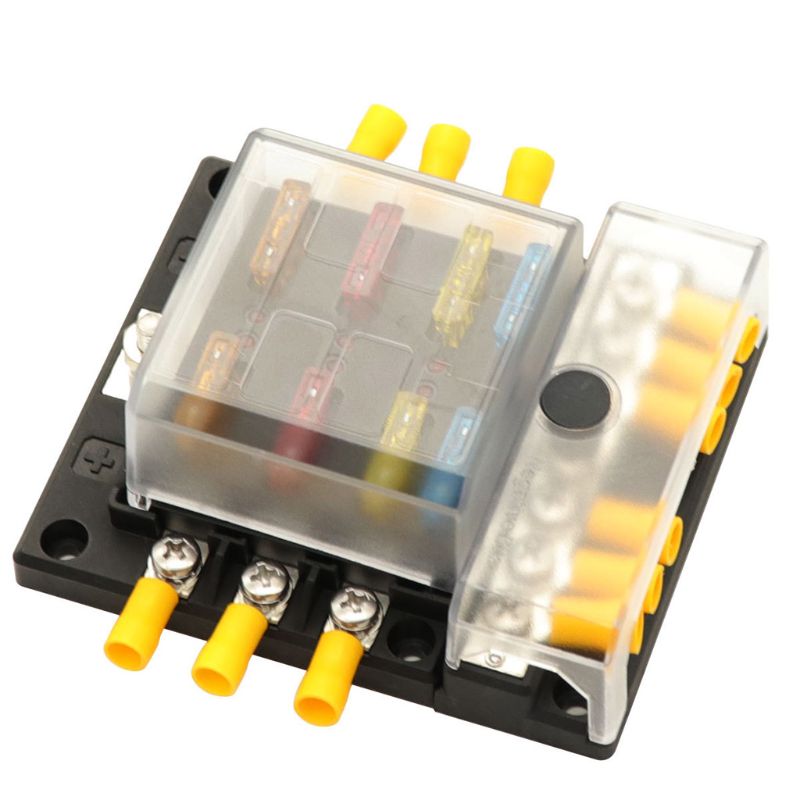 6-way Fuse Holder with LED Indicator Light and Negative Busbar Fuse Box for 12/24V Car RV Boat Auto Modified Accessories