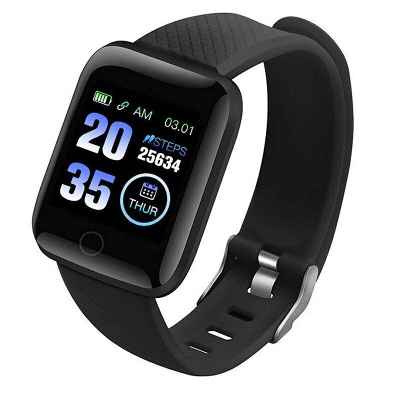 116 plus Smart Watch Men Women Blood Pressure Monitor Waterproof Fitness Tracker Bracelet Heart Rate Smartwatch Android IOS: Black