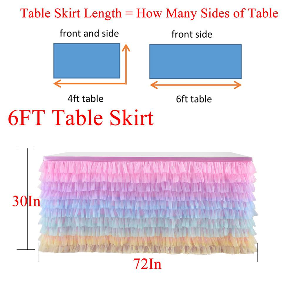 Farverig mutilayer tyl chiffon bordnederdel til fest bryllup fødselsdagsfest dekoration rektangel / runde borde