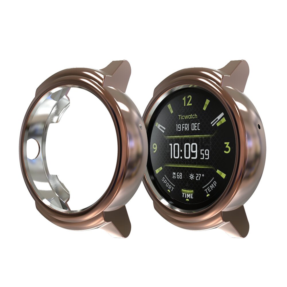 Mjukt silikonfodral för ticwatch e smart watch skyddsfodral bumper för tic watch e klocka skydd pansar slim plätering tpu skal: Rosa guld