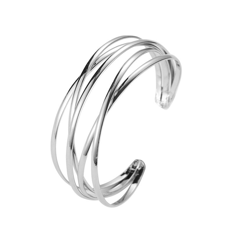 Guld enkel metal linje armbånd til kvinders smykker åbning cross pige armbånd smykker: Sølv