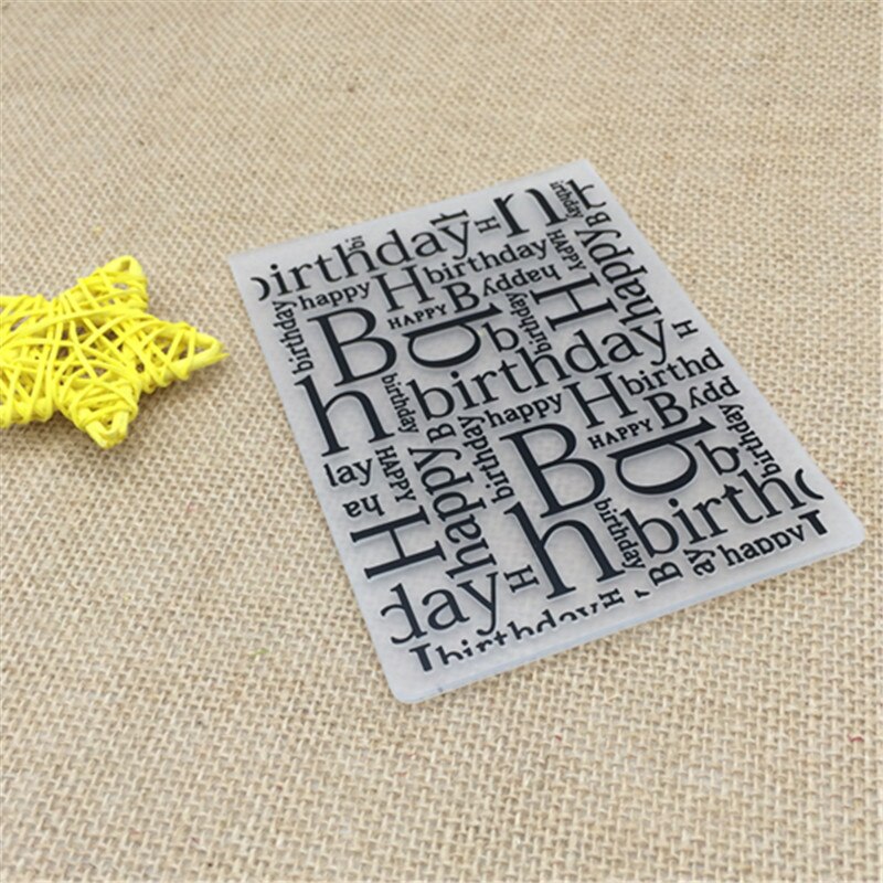 Carpeta de plástico con relieve de feliz cumpleaños para álbum de recortes, herramienta de tarjeta de álbum de manualidades, plantilla de plástico