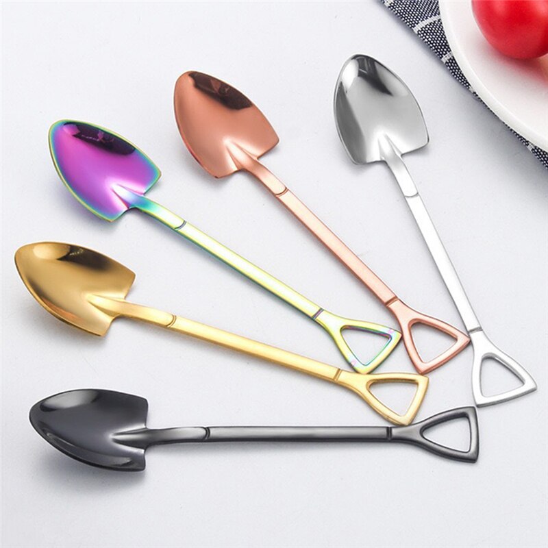 Stainless Steel Spade Dessert Fork Spoon Long Handle Coffee Spoon Teaspoon Stirring Spoon Tableware