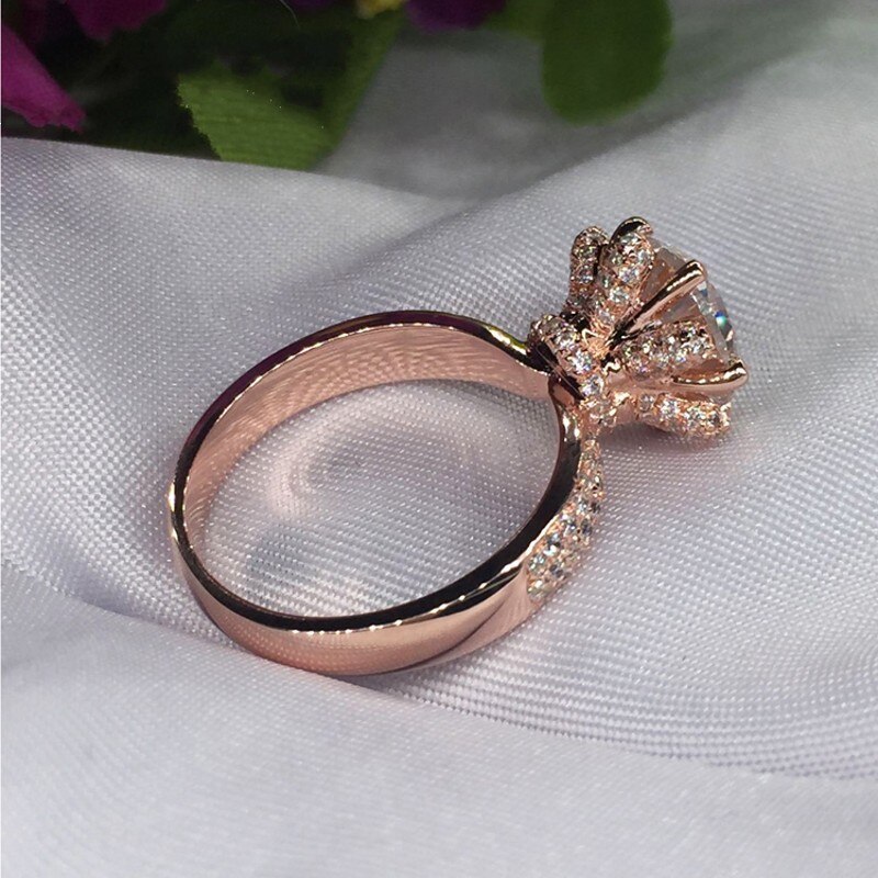 Vintage Blume ring Rose Gold Gefüllt 925 silber 3ct AAAAA Zirkon cz Engagement Hochzeit Band Ringe für frauen Braut Partei schmuck