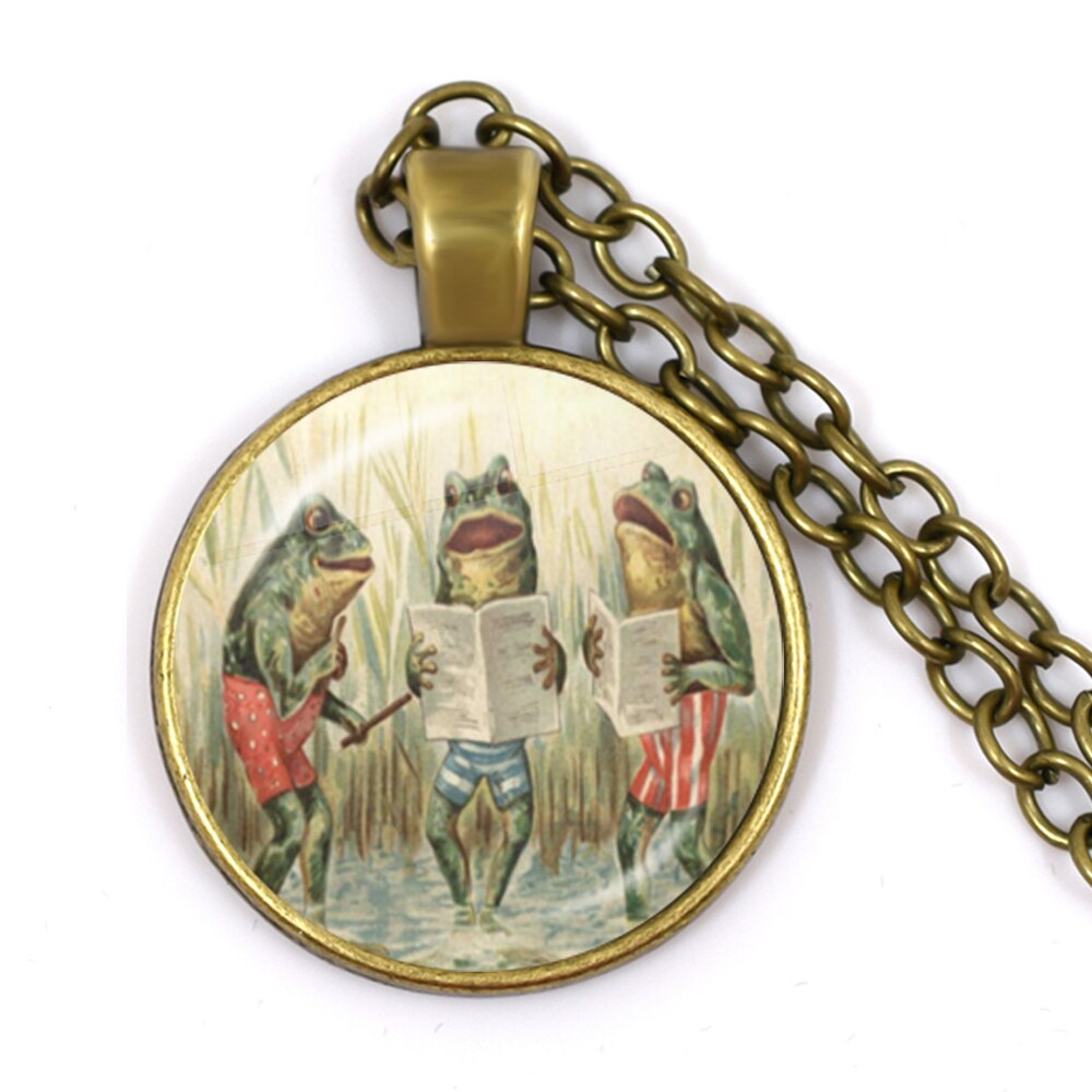 Nouvelle chaîne artisanale Vintage grenouille fée pendentif collier verre Cabochon femmes charme bijoux colares e correntes feminino: En laiton Plaqué